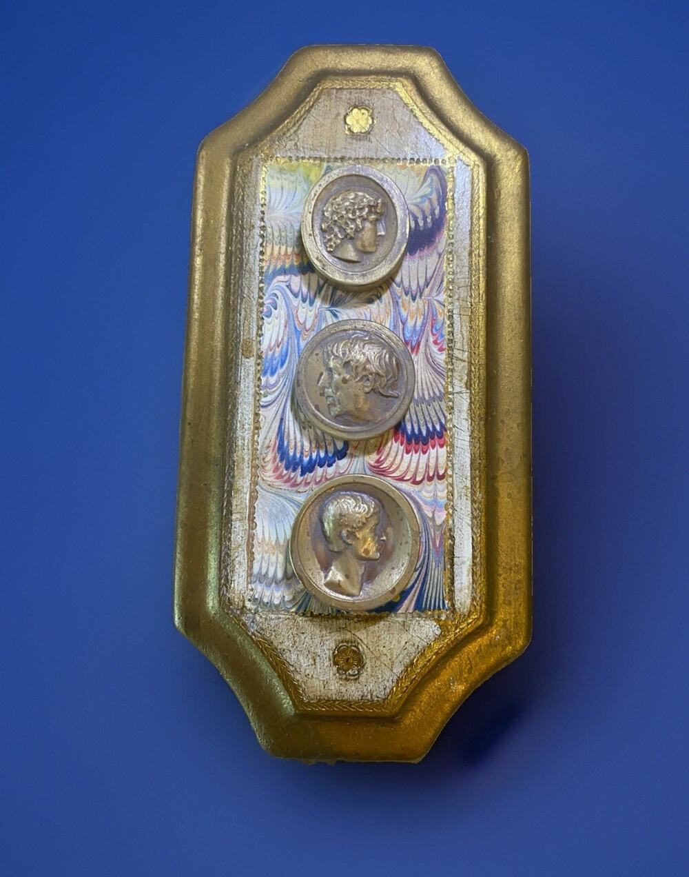 3 Mid Century Italian Plaster Grand Tour Cameo Intaglios on Wood Plaque 8.5"x4"